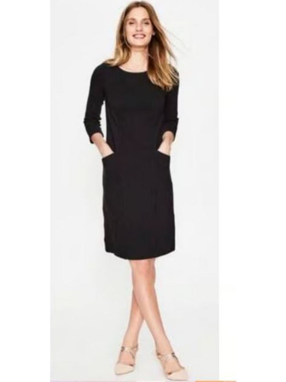 Boden Size 8 Trinity Textured Sheath Dress Black Cotton Blend Crew Neck Pockets